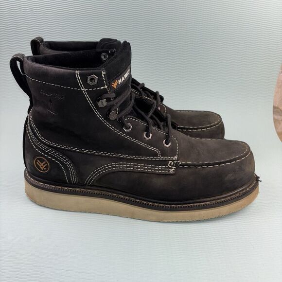 Hawx Grade Work Comp Toe Work Boots Men’s Size 12D Black Leather - Picture 1 of 11